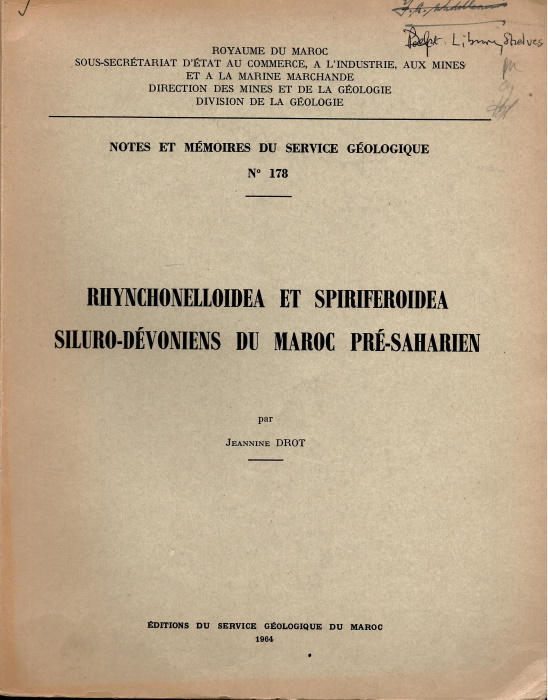 Drot, J. - Rhynchonelloidea et Spiriferoidea Siluro-devoniens du Maroc Pre-Saharan
