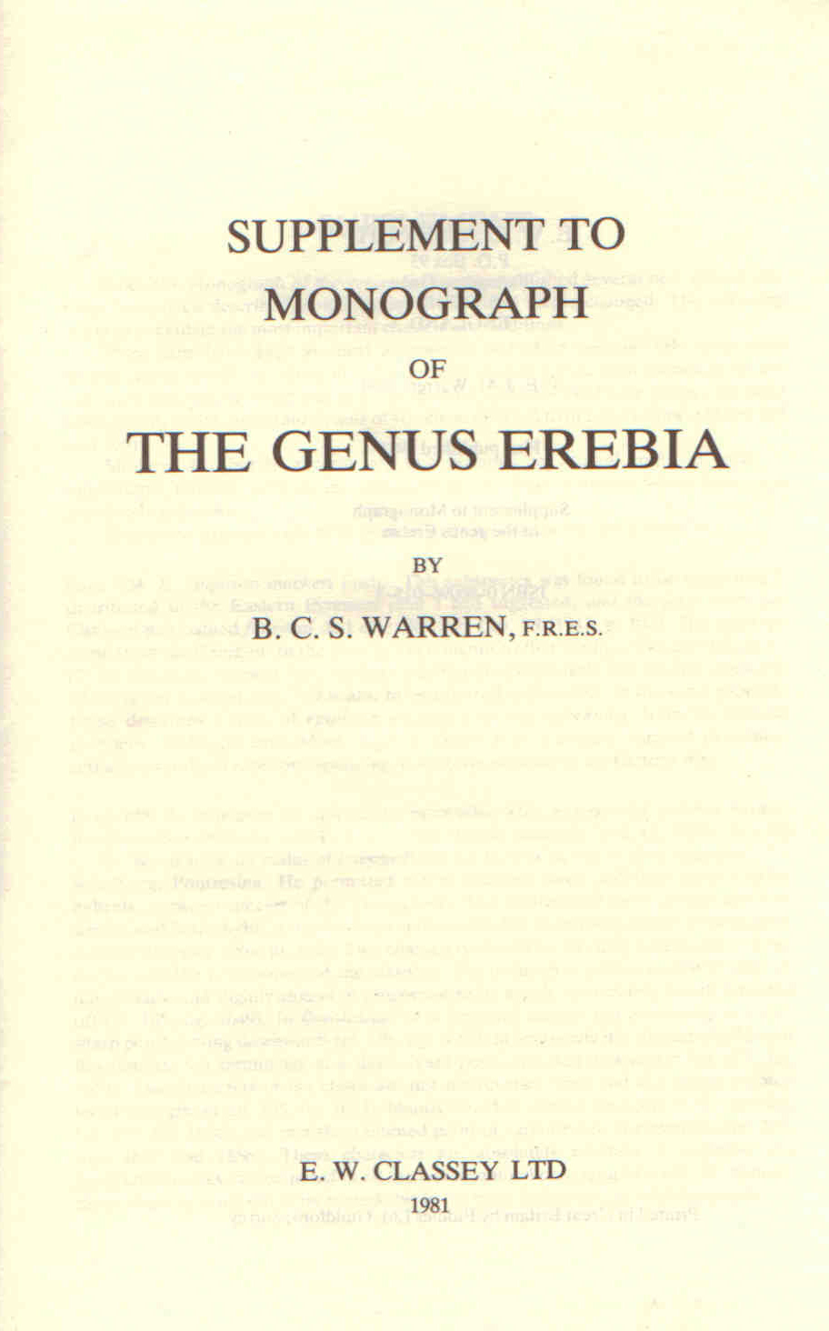 Warren, B.C.S. - Supplement to Monograph of the Genus Erebia