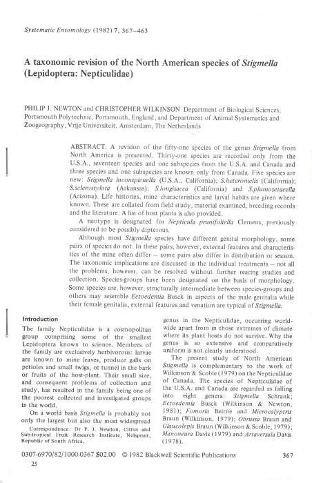 Newton, P.J.; Wilkinson, C. - A taxonomic revision of the North American species of Stigmella (Lepidoptera: Nepticulidae)