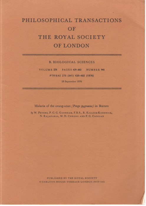 Peters, W. et al - Malaria of the Orang-utan (Pongo pygmaeus) in Borneo