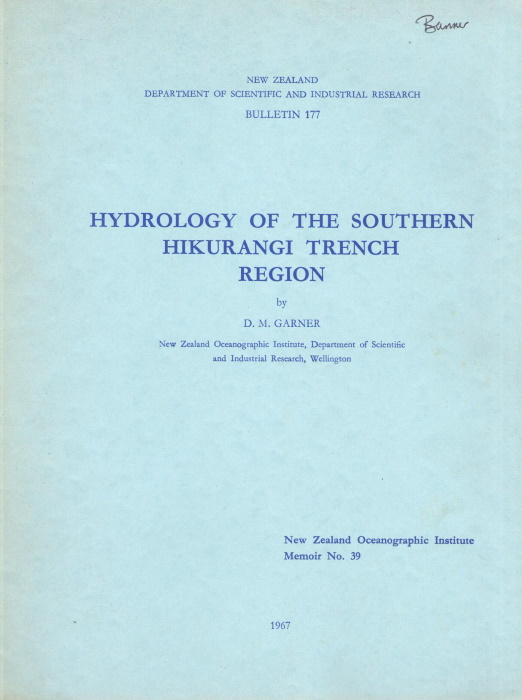 Garner, D.M. - Hydrology of the Southern Hikurangi Trench Region