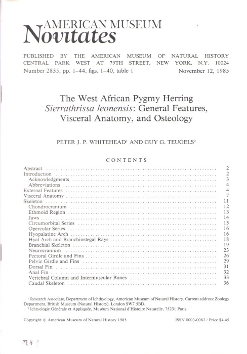 Whitehead, P.J.P.; Teugels, G.G. - The West African Pygmy Herring Sierrathrissa leonensis: General Features, Visceral Anatomy, and Osteology