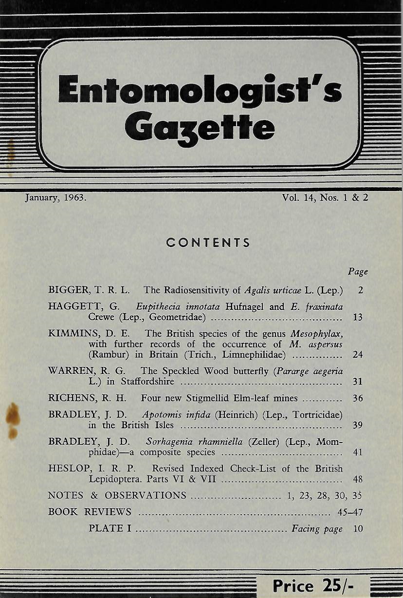  - Entomologist's Gazette. Vol. 14, Parts 1-4 (1963)