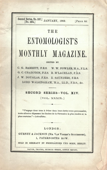  - Entomologist's Monthly Magazine Vol. 39 (1903)