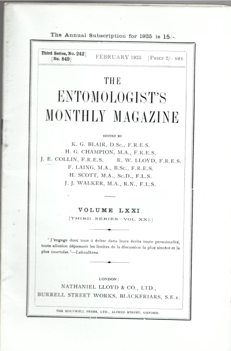  - Entomologist's Monthly Magazine Vol. 71 (1935)