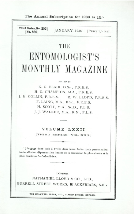  - Entomologist's Monthly Magazine Vol. 72 (1936)