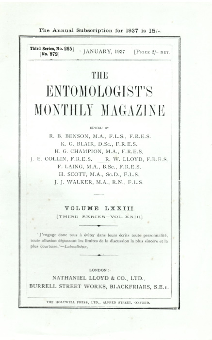  - Entomologist's Monthly Magazine Vol. 73 (1937)