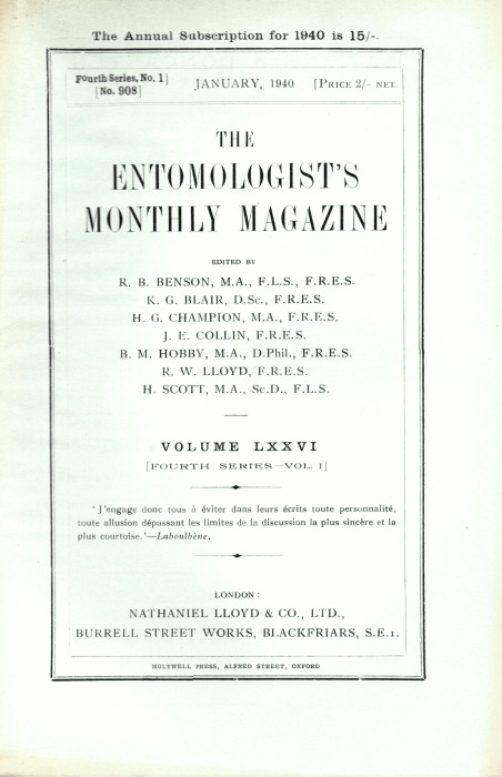  - Entomologist's Monthly Magazine Vol. 76 (1940)