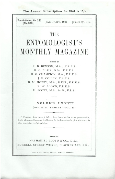  - Entomologist's Monthly Magazine Vol. 77 (1941)