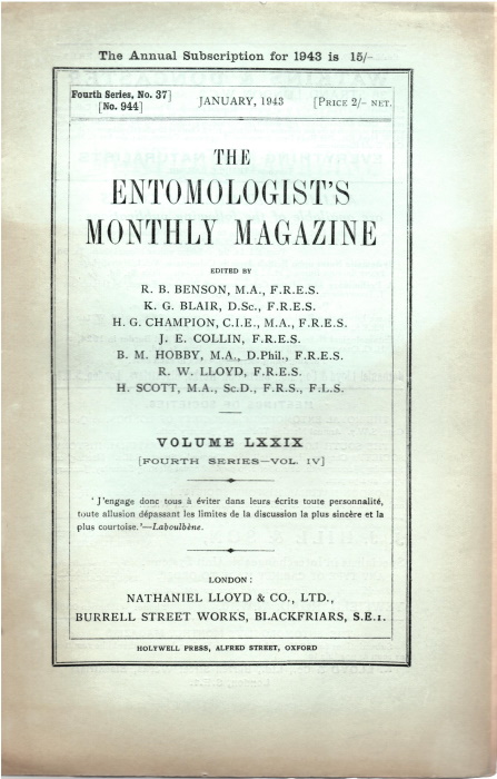  - Entomologist's Monthly Magazine Vol. 79 (1943)