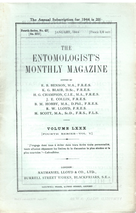  - Entomologist's Monthly Magazine Vol. 80 (1944)