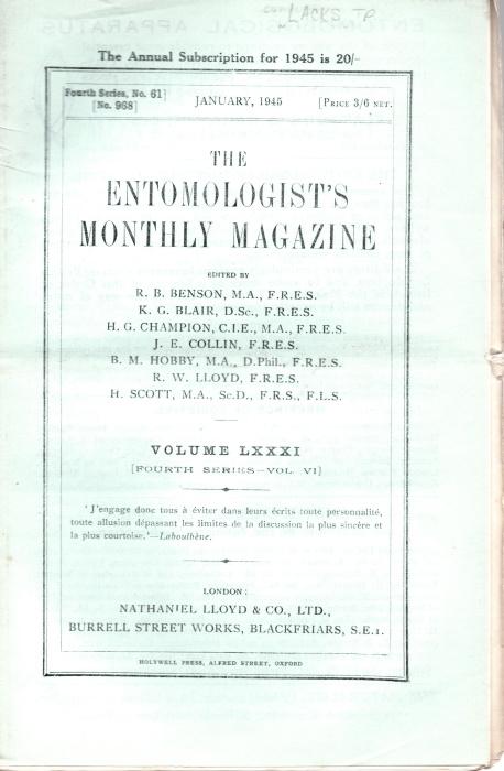  - Entomologist's Monthly Magazine Vol. 81 (1945)