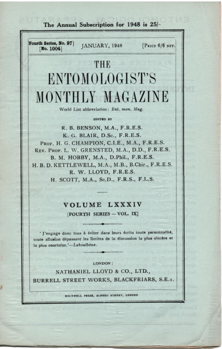  - Entomologist's Monthly Magazine Vol. 84 (1948)