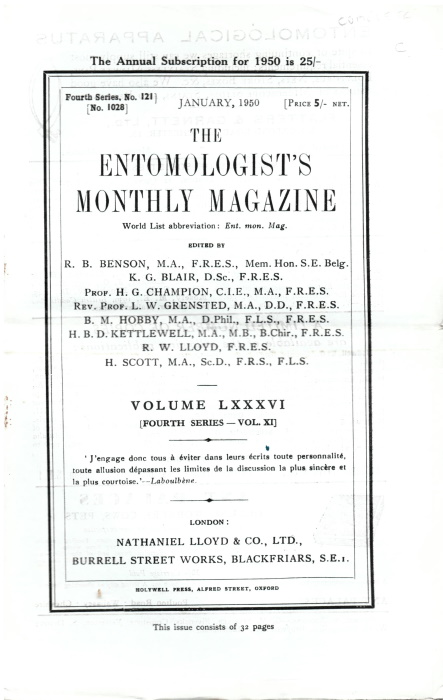  - Entomologist's Monthly Magazine Vol. 86 (1950)