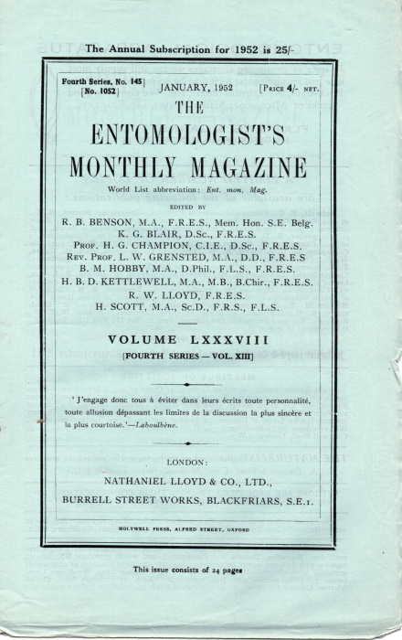  - Entomologist's Monthly Magazine Vol. 88 (1952)