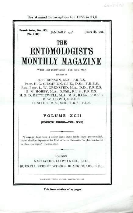  - Entomologist's Monthly Magazine Vol. 92 (1956)