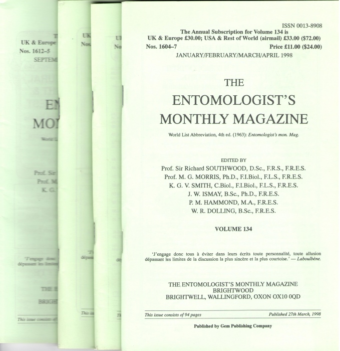  - Entomologist's Monthly Magazine Vol. 134 (1998)