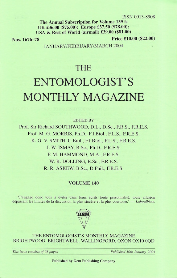  - Entomologist's Monthly Magazine Vol. 140 (2004)