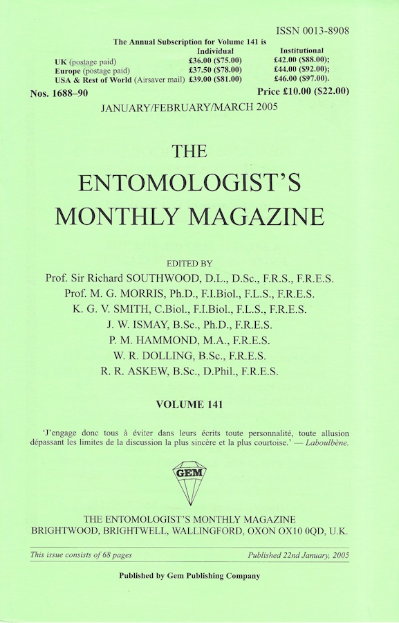  - Entomologist's Monthly Magazine Vol. 141 (2005)