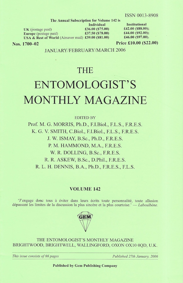  - Entomologist's Monthly Magazine Vol. 142 (2006)