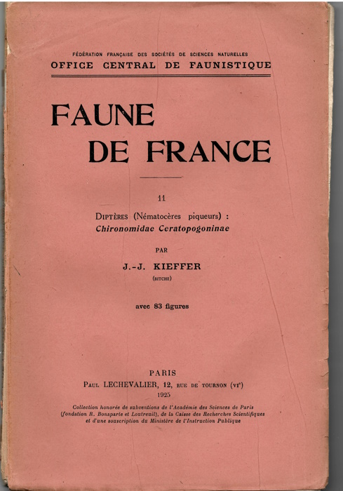 Kieffer, J.J. - Dipteres (Nematoceres piqueurs): Chironomidae Ceratopogoninae Faune de France 11