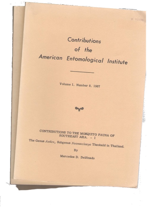 Delfinado, M.D., Bram, R.A.; Knight, K.L. - Contributions to the Mosquito Fauna of Southeast Asia:  Part I The genus Aedes, subgenus Neomacleaya Theobold in Thailand, Part II The genus Culex in Thailand (Diptera Culicidae) Part III The genus Aedes, subgenus Neomacleaya Theobald in Southeast Asia Pa