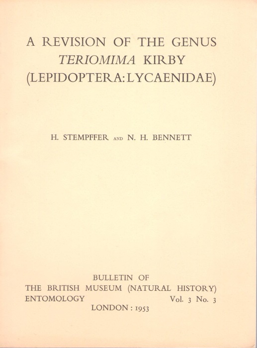 Stempffer, H.; Bennett, N.H. - A Revision of the genus Teriomima Kirby (Lepidoptera: Lycaenidae)