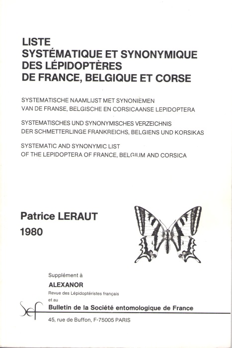Leraut, P. - Liste systematique et synonymique des Lepidopteres de France, Belgique et Corse