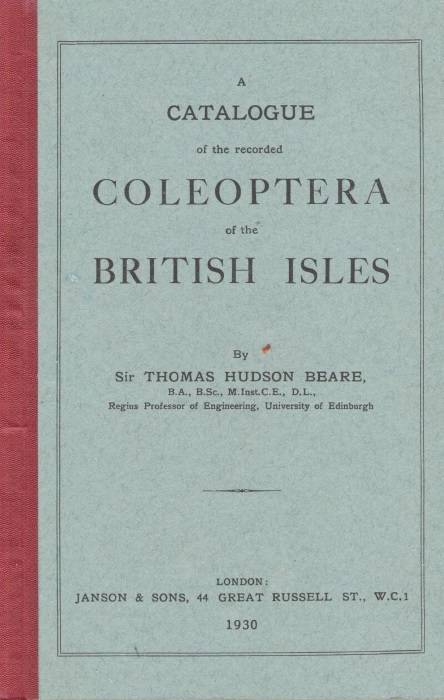 Beare, T.H. - A Catalogue of the recorded Coleoptera of the British Isles
