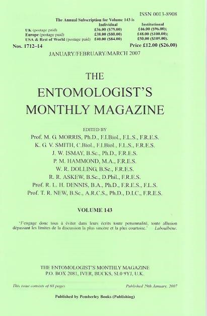  - Entomologist's Monthly Magazine. Vol. 143 (2007)