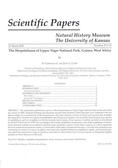 Greenbaum, E.; Carr, J.L. - The Herpetofauna of Upper Niger National Park, Giunea, West Africa