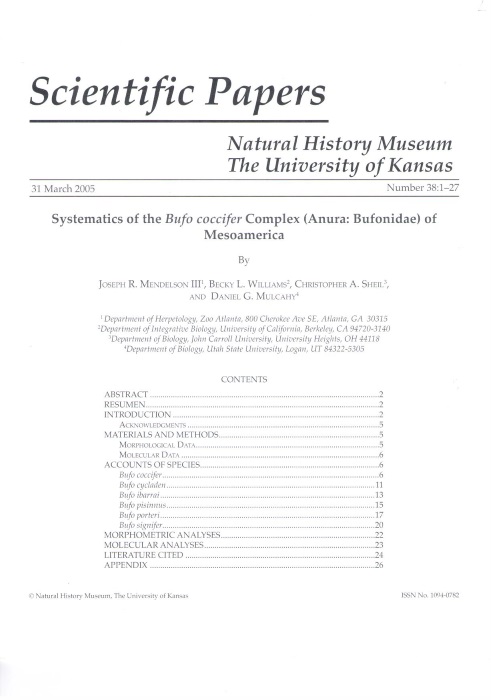 Mendelson, J.R. et al - Systematics of the Bufo coccifer Complex (Anura: Bufonidae) of Mesoamerica