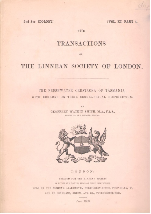 Smith, G.W. - The Freshwater Crustacea of Tasmania: with remarks on their Geographical Distribution