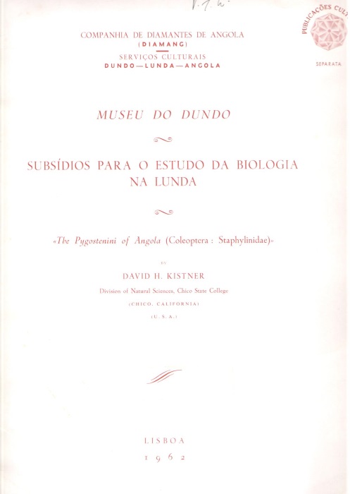 Kistner, D.H. - The Pygostenini of Angola (Coleoptera: Staphylinidae)