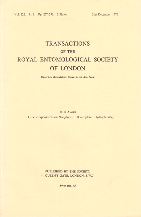Angus, R.B. - Genetic Experiments on Helophorus F. (Coleoptera; Hydrophilidae)