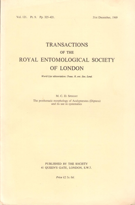 Speight, M.C.D. - The Prothoracic Morphology of Acalypterates (Diptera) and its use in Systematics