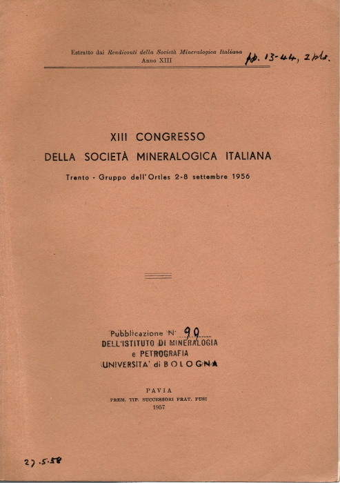  - XIII Congresso Della Societa Mineralogica Italiana