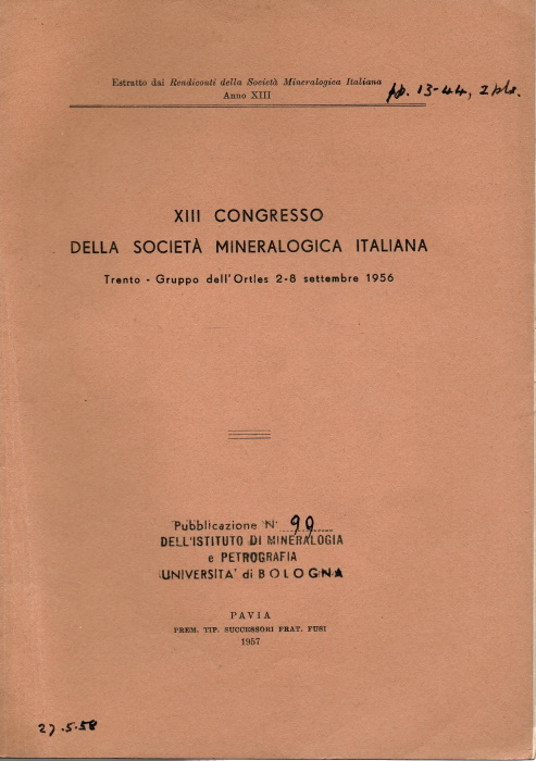  - XIII Congresso Della Societa Mineralogica Italiana