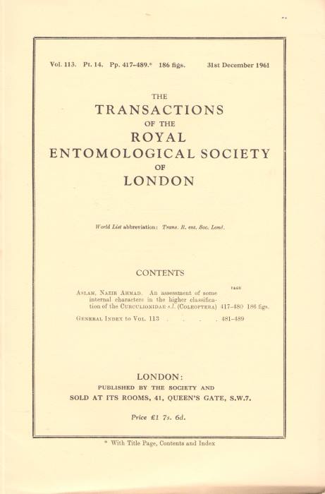Aslam, N.A. - An Assessmemt of some Internal Characters in the Higher Classification of the Curculionidae s.l. (Coleoptera)