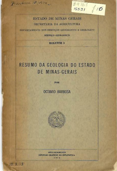Barbosa, O. - Resumo da Geologica do Estado de Minas-Gerais