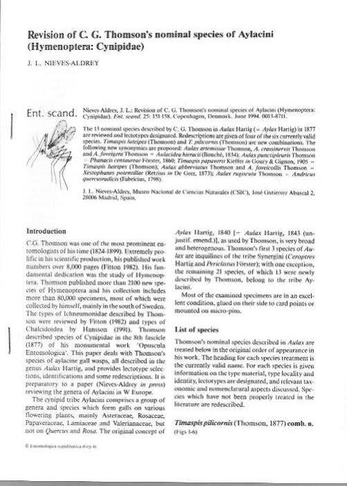  - Collection of 10 papers on world Cynipoidea 1980-2000