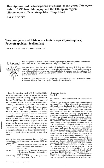  - Collection of 9 papers on Proctotrupoidea (Hymenoptera) 1973-1983