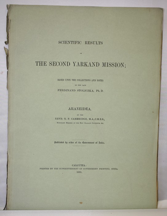 Cambridge, O.P. - Scientific Results of the Second Yarkand Mission; based on the collection and notes of Ferdinand Stoliczka. Araneidea
