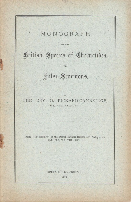 Pickard-Cambridge, O. - Monograph on the British Species of Chernetidea, or False-Scorpions