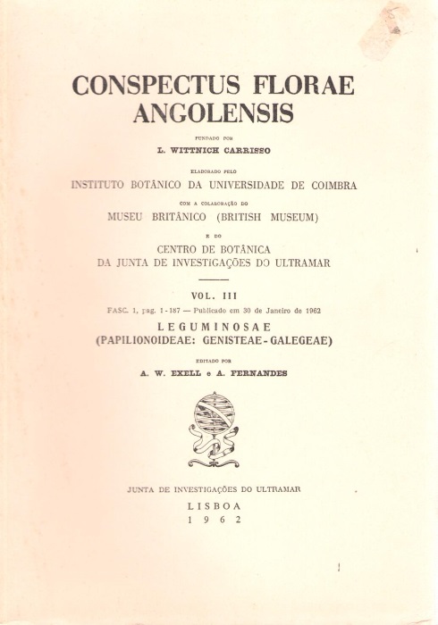 Exell, A.W.; Fernandes, A. - Conspectus Florae Angolensis Vol. III Fasc 1 Leguminosae (Papilionoidea: Genisteae-Galegeae) Fasc. I. Leguminosae (Papilionoideae: Genista-Galegeae)