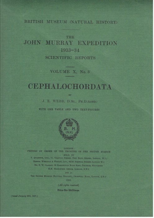 Webb, J.E. - Cephalochordata. The John Murray Expedition 1933-34 Scientific Reports Vol. X, No. 3