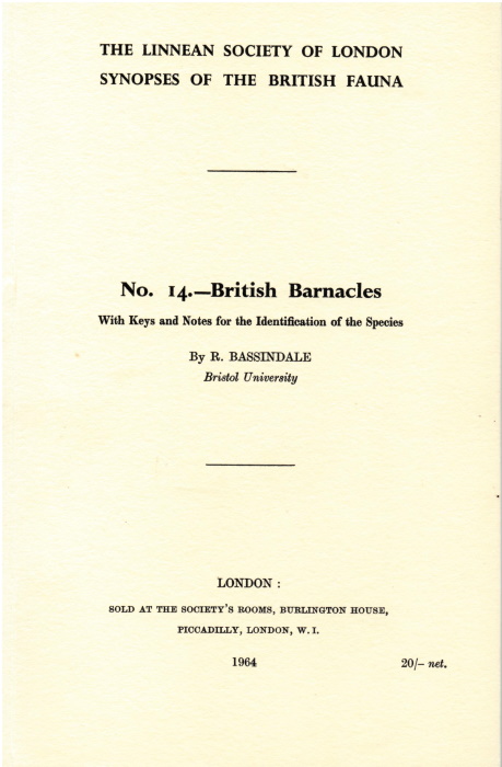 Bassindale, R. - British Barnacles: With Keys and Notes for the Identification of the Species