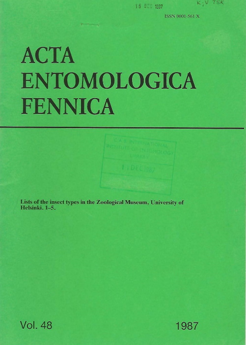 Jansson, A.; Silverberg, H.; Bistrom, O. - Lists of the Insect Types in the Zoological Museum, University of Helsinka. 1-5
