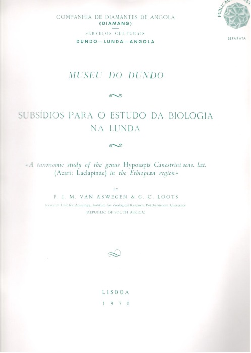 Van Aswegen, P.I.M.; Loots, G.C. - A Taxonomic Study of the Genus Hypoaspis Canestrini sens. lat. (Acari: Laelapinae) in the Ethiopian Region