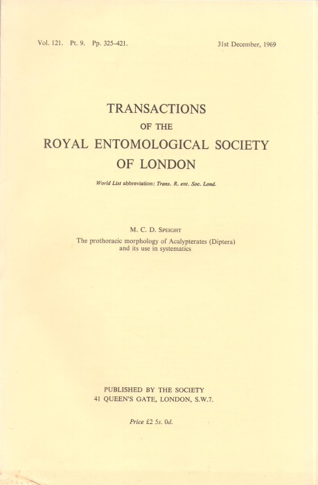 Speight, M.C.D. - The Prothoracic Morphology of Acalypterates (Diptera) and its use in Systematics